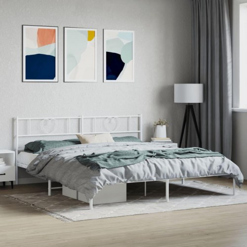 Sengeramme med sengegavl i metal - 193 × 203 cm, hvid