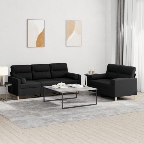 Sofasæt i stof - 2- og 3-personers med puder, sort