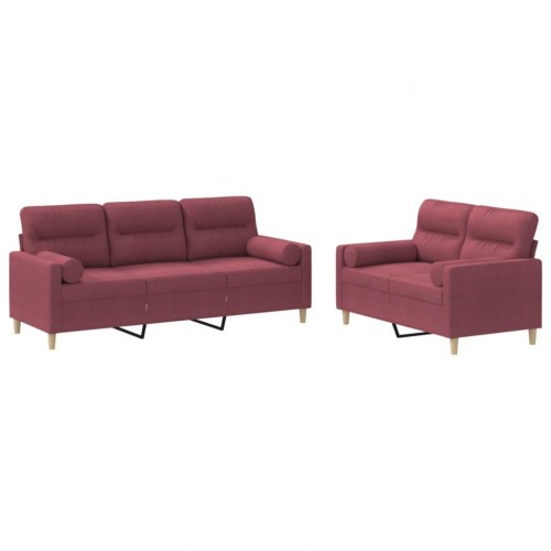 Sofasæt 2 dele i stof med puder - vinrød