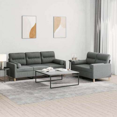 Sofasæt i stof, 2 dele med puder - mørkegrå