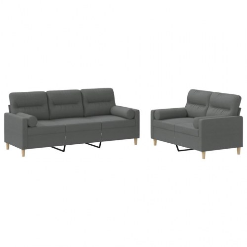 Sofasæt i stof, 2 dele med puder - mørkegrå