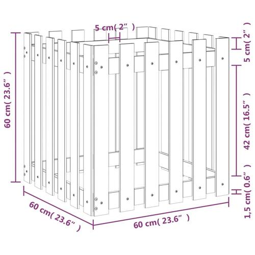 Plantekasse med stakitdesign 60x60x60 cm massivt douglasfyr