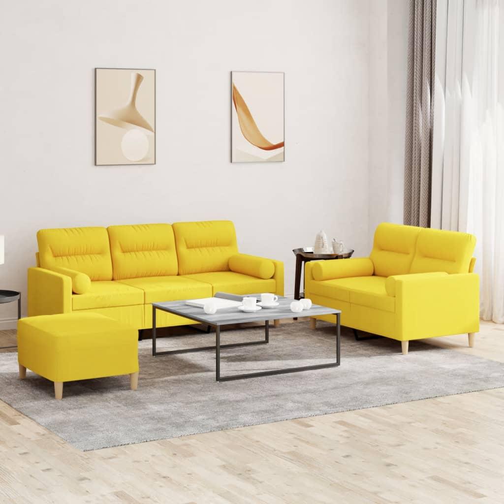 3 Personers Sofa Med Puder Stof Lysegul