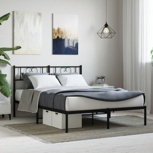 Sengeramme med sengegavl 160x200 cm - metal, sort