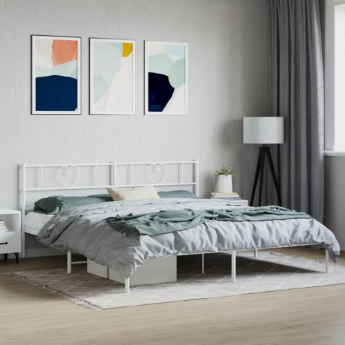 Sengeramme med sengegavl 180 x 200 cm - metal, hvid