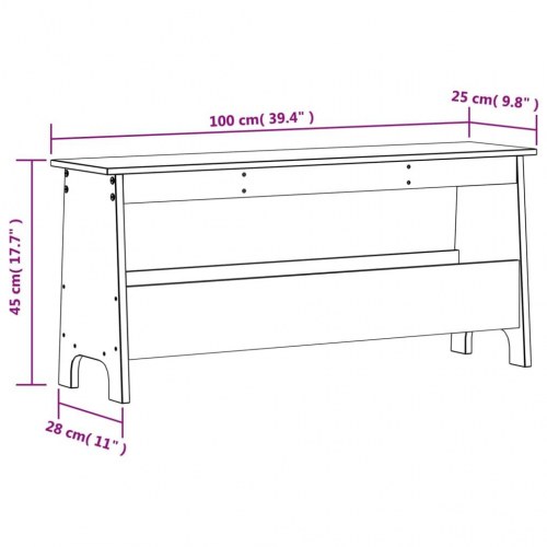 Entrébænk med opbevaring - hvid fyrretræ, 100×28×45 cm