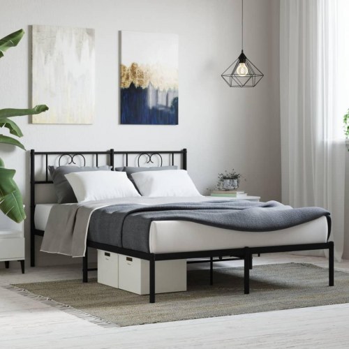 Sengeramme med sengegavl i metal 150×200 cm - sort