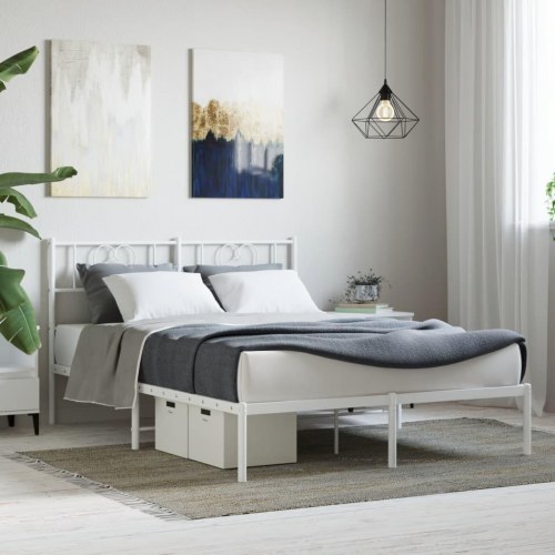 Sengeramme med sengegavl 160x200 cm - metal, hvid