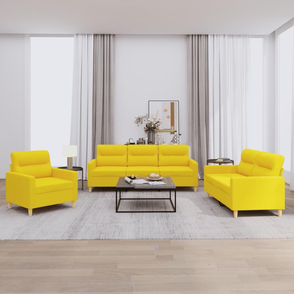 3 personers sofa med hynder stof lysegul