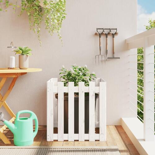 Plantekasse med stakitdesign 60x60x60 cm massivt fyrretræ hvid