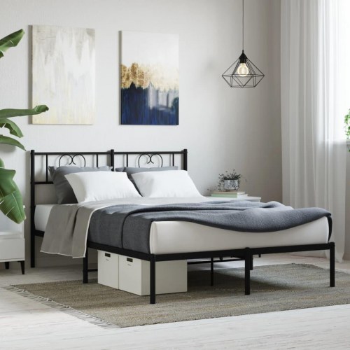 Sengeramme med sengegavl 135×190 cm - metal, sort