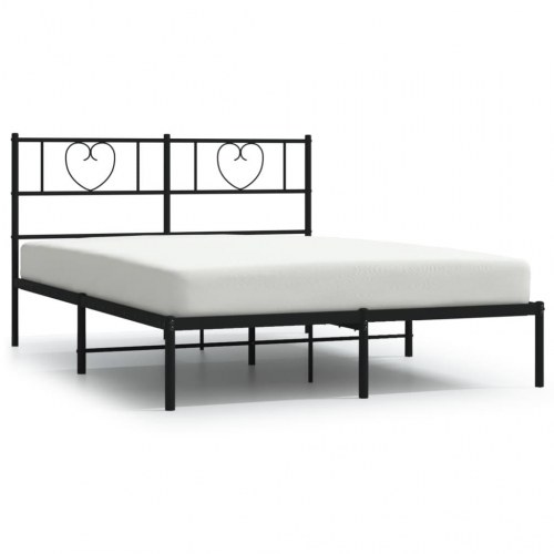 Sengeramme med sengegavl 135×190 cm - metal, sort