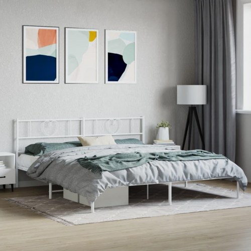 Sengeramme med sengegavl 200×200 cm - metal, hvid