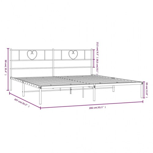 Sengeramme med sengegavl 200×200 cm - metal, hvid