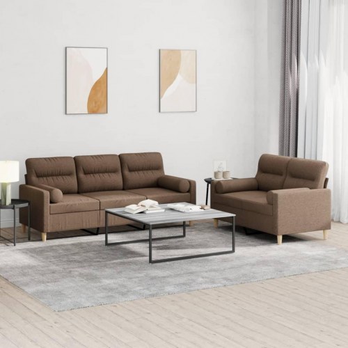 Sofasæt i stof - 2- og 3-personers med puder, brun