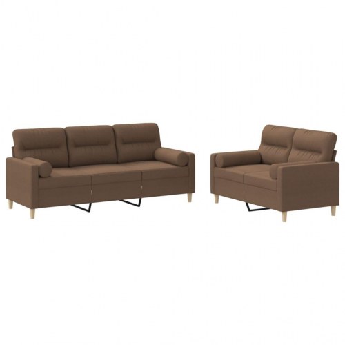 Sofasæt i stof - 2- og 3-personers med puder, brun
