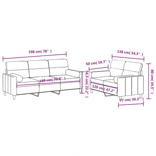 Sofasæt i stof - 2- og 3-personers med puder, brun
