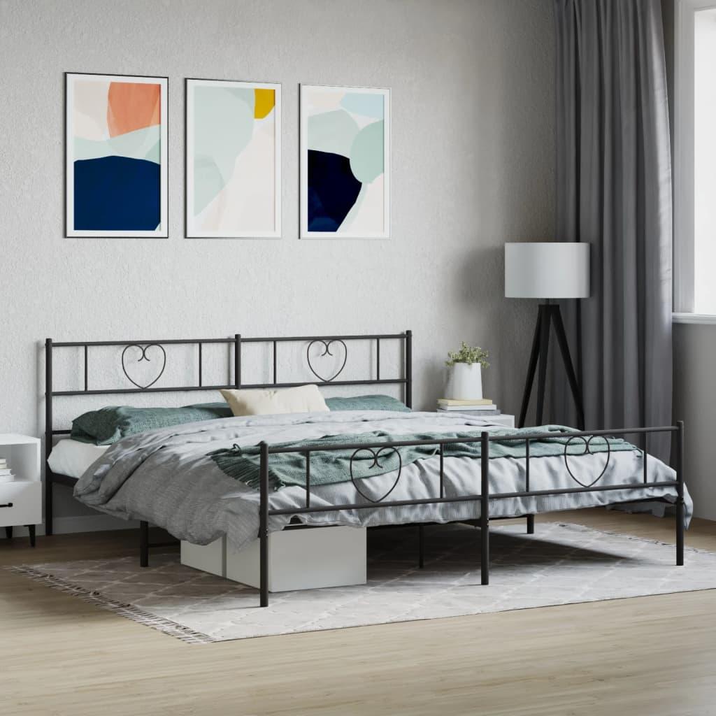 Sengeramme Med Sengegavl Og Fodgærde Metal - Sort / med hovedgærde og fodgærde / 193 x 203 cm
