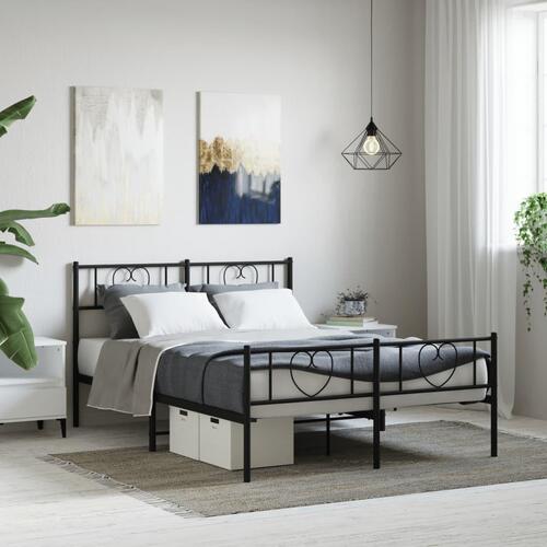Sengeramme med sengegavl og fodgærde 120x200 cm metal sort