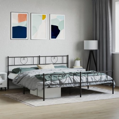 Sengeramme uden madras med sengegavl og fodgærde 180 x 200 cm - sort