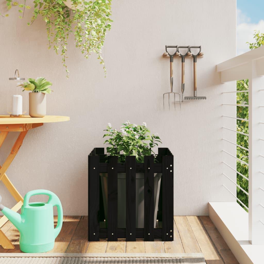 Plantekasse med stakitdesign 50x50x50 cm massivt fyrretræ sort