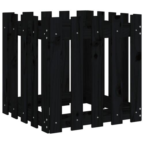 Plantekasse med stakitdesign 50x50x50 cm massivt fyrretræ sort