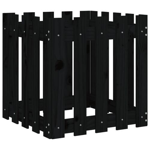 Plantekasse med stakitdesign 50x50x50 cm massivt fyrretræ sort