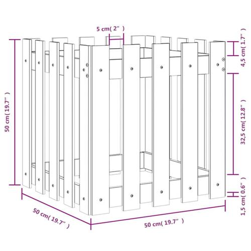 Plantekasse med stakitdesign 50x50x50 cm massivt fyrretræ sort
