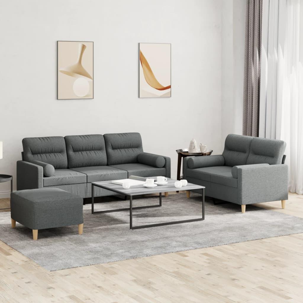 3 personers sofa med puder stof mørkegrå