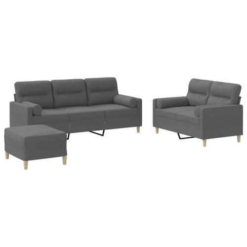 3 personers sofa med puder stof mørkegrå