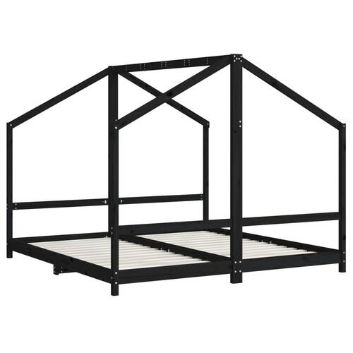 Sengeramme til juniorseng 2(90x190) cm massivt fyrretræ sort