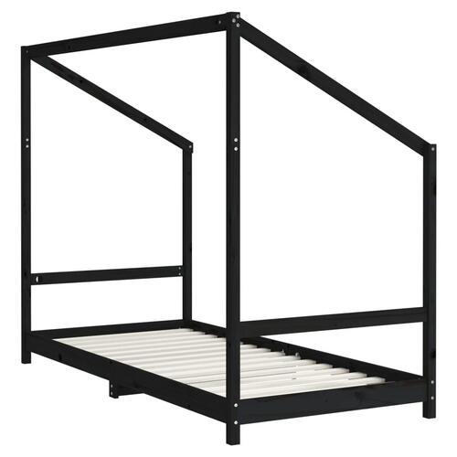 Sengeramme til juniorseng 2(90x190) cm massivt fyrretræ sort