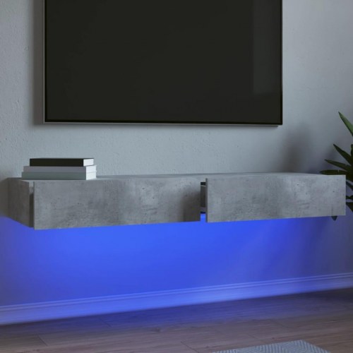 TV-borde med LED-lys - 2 stk., betongrå