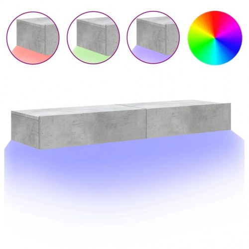 TV-borde med LED-lys - 2 stk., betongrå
