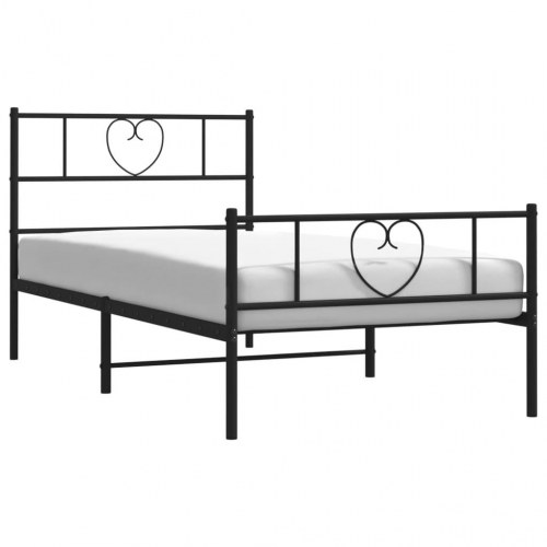 Sengeramme i metal med sengegavl og fodgærde 75x190 cm - sort