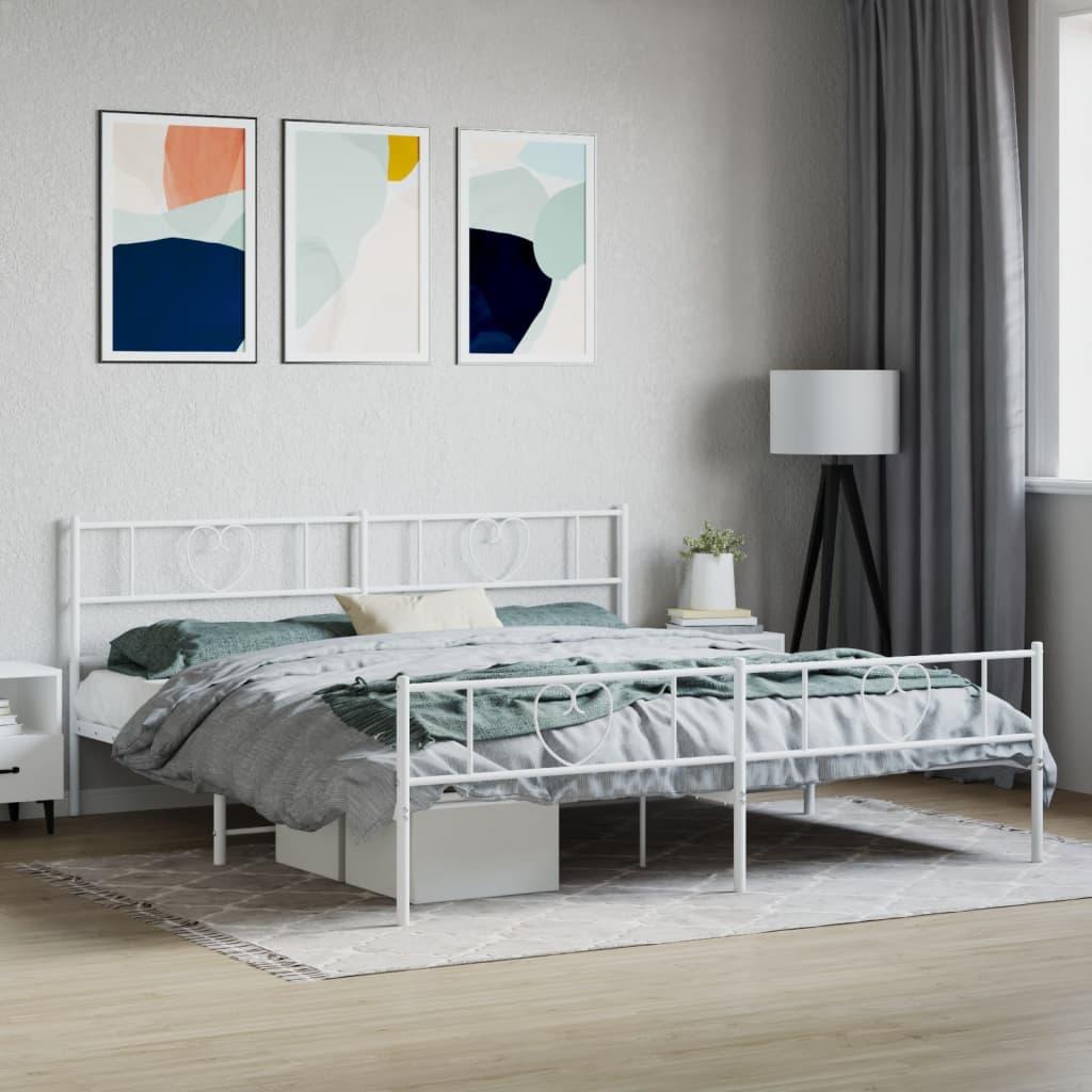 Sengeramme med sengegavl og fodgærde 193x203 cm metal hvid