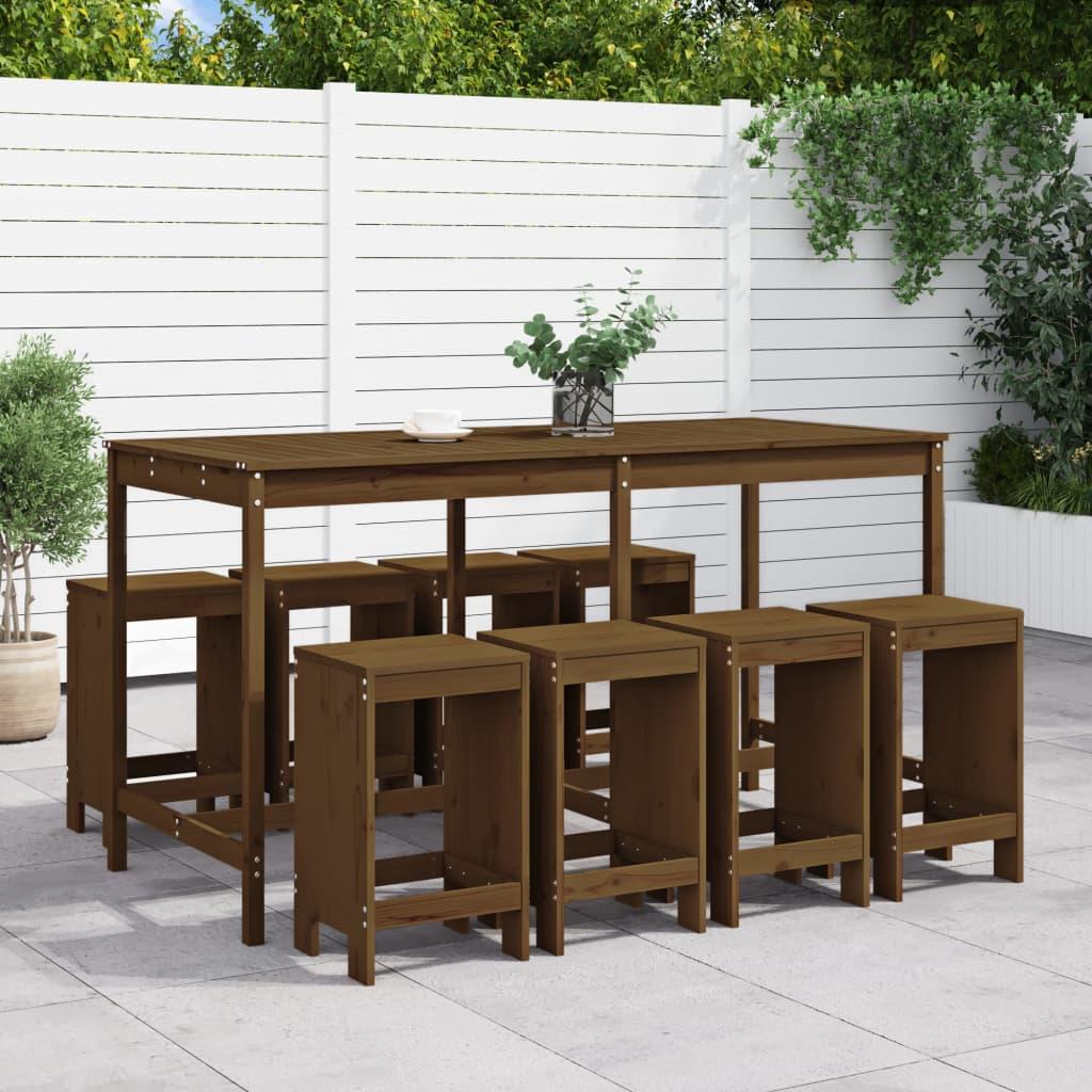 Barsæt til haven i massivt fyrretræ - 9 dele, gyldenbrun