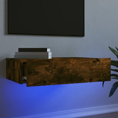 Væghængt TV-bord med LED-lys 60 x 35 x 15,5 cm - røget egetræ