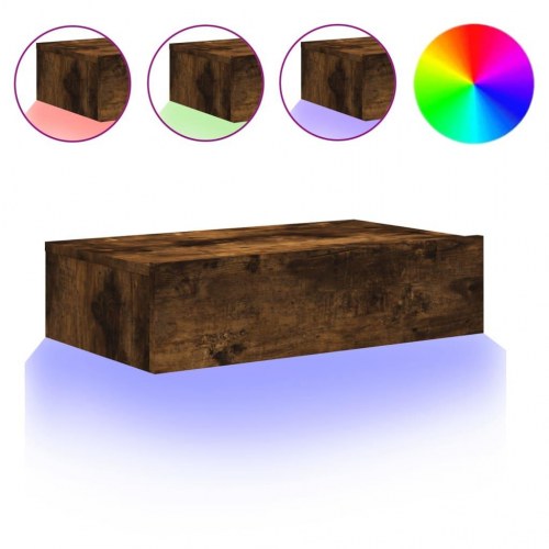 Væghængt TV-bord med LED-lys 60 x 35 x 15,5 cm - røget egetræ