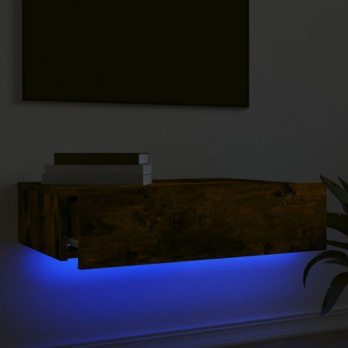 Væghængt TV-bord med LED-lys 60 x 35 x 15,5 cm - røget egetræ