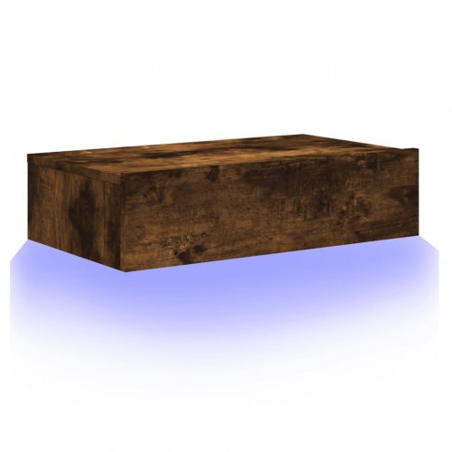 Væghængt TV-bord med LED-lys 60 x 35 x 15,5 cm - røget egetræ
