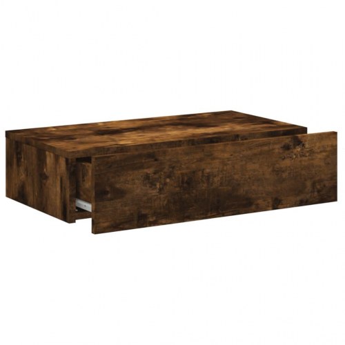 Væghængt TV-bord med LED-lys 60 x 35 x 15,5 cm - røget egetræ
