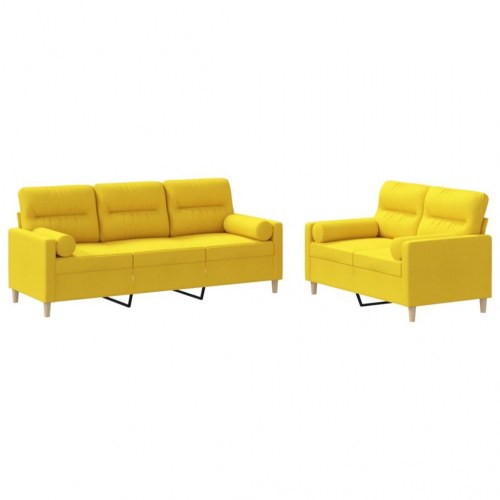 Sofasæt i stof med puder, 2 dele - lysegul