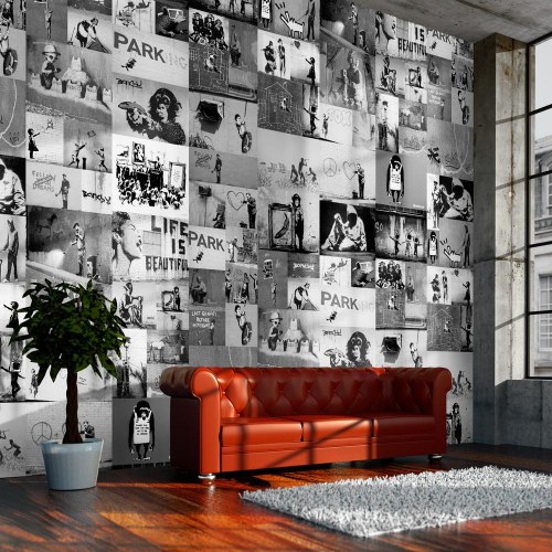 Tapet - Banksy - grey collage 50 x 1000 cm