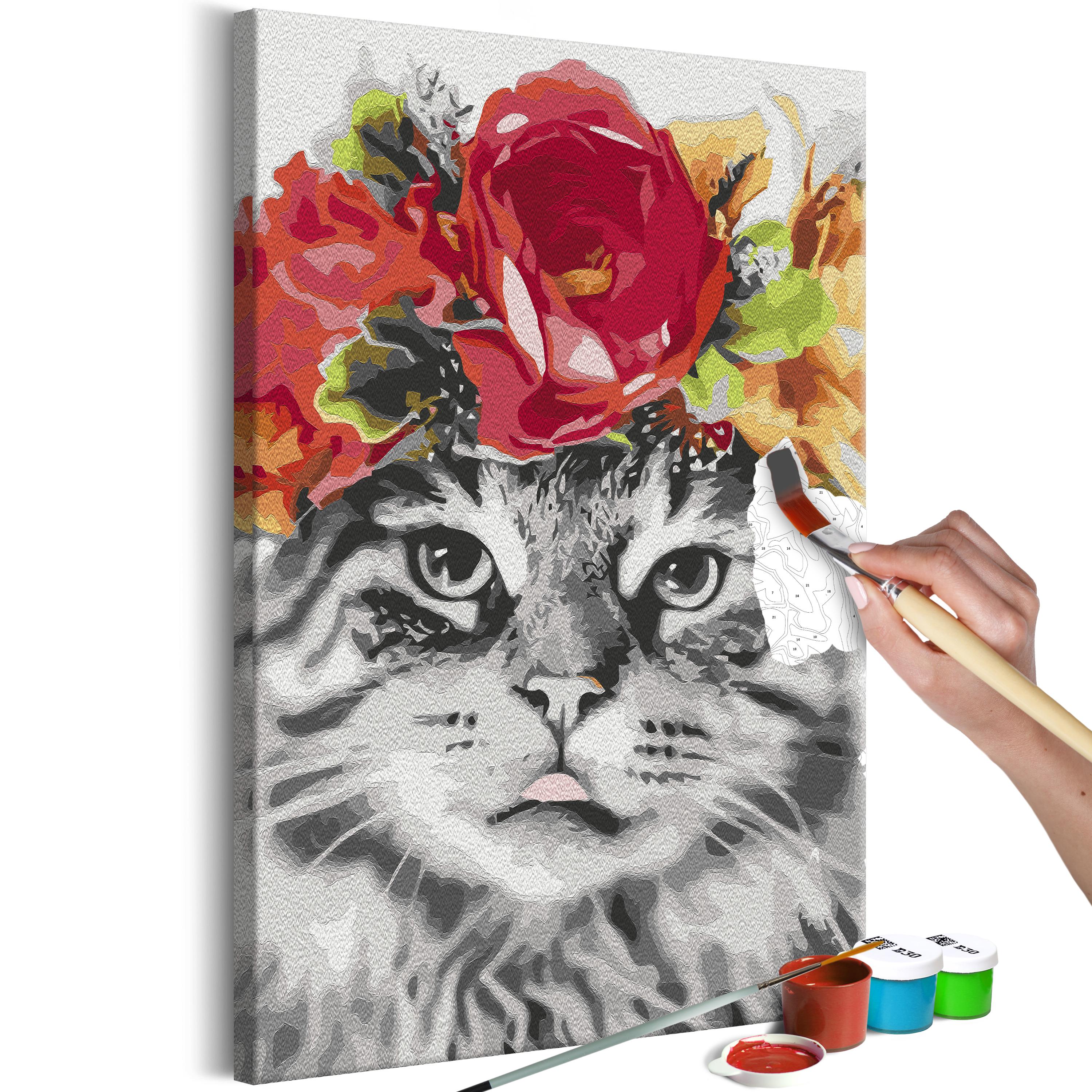 Mal selv billede - Cat With Flowers 40 x 60 cm