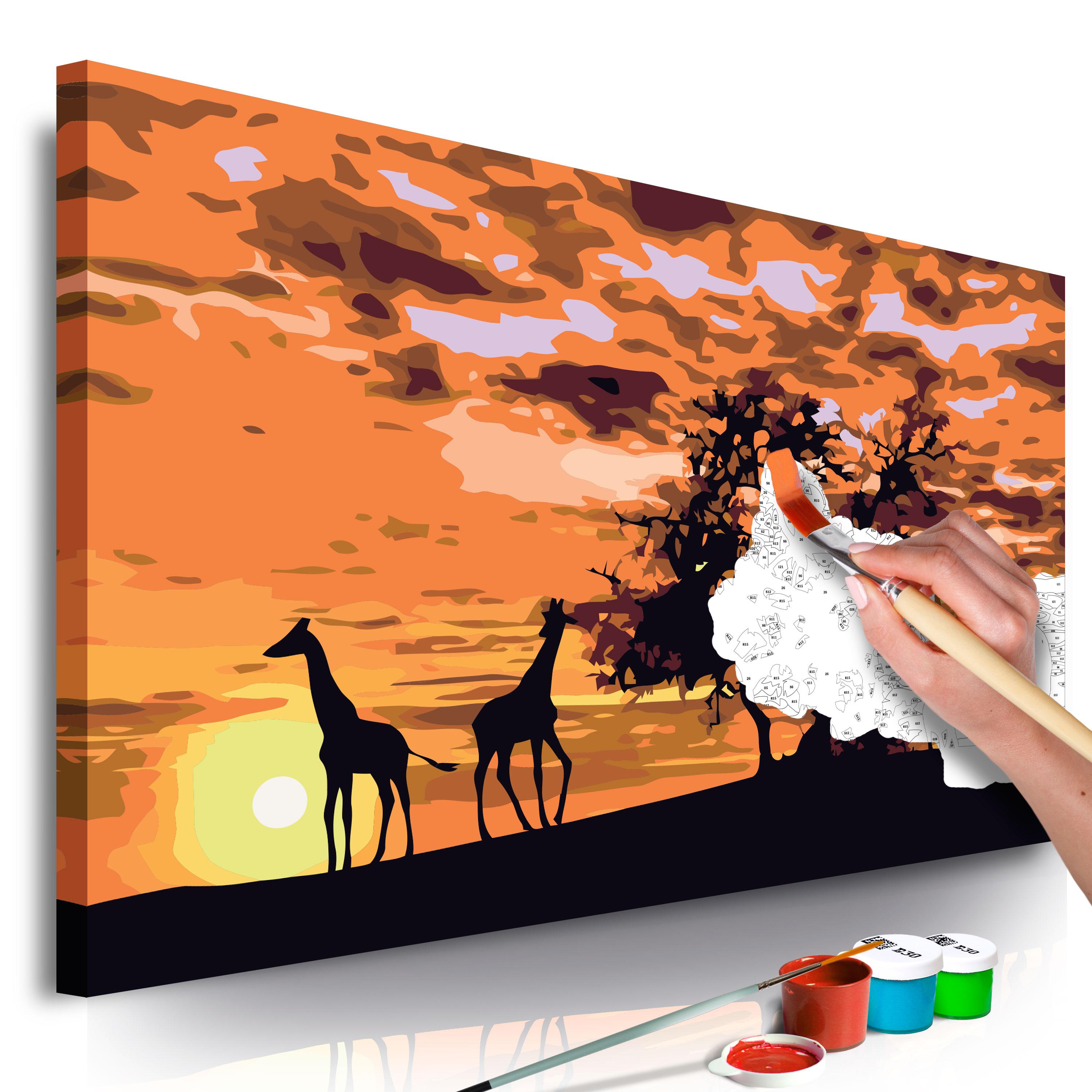 Mal efter tal Savannah med giraffer og elefanter 50 x 40 cm