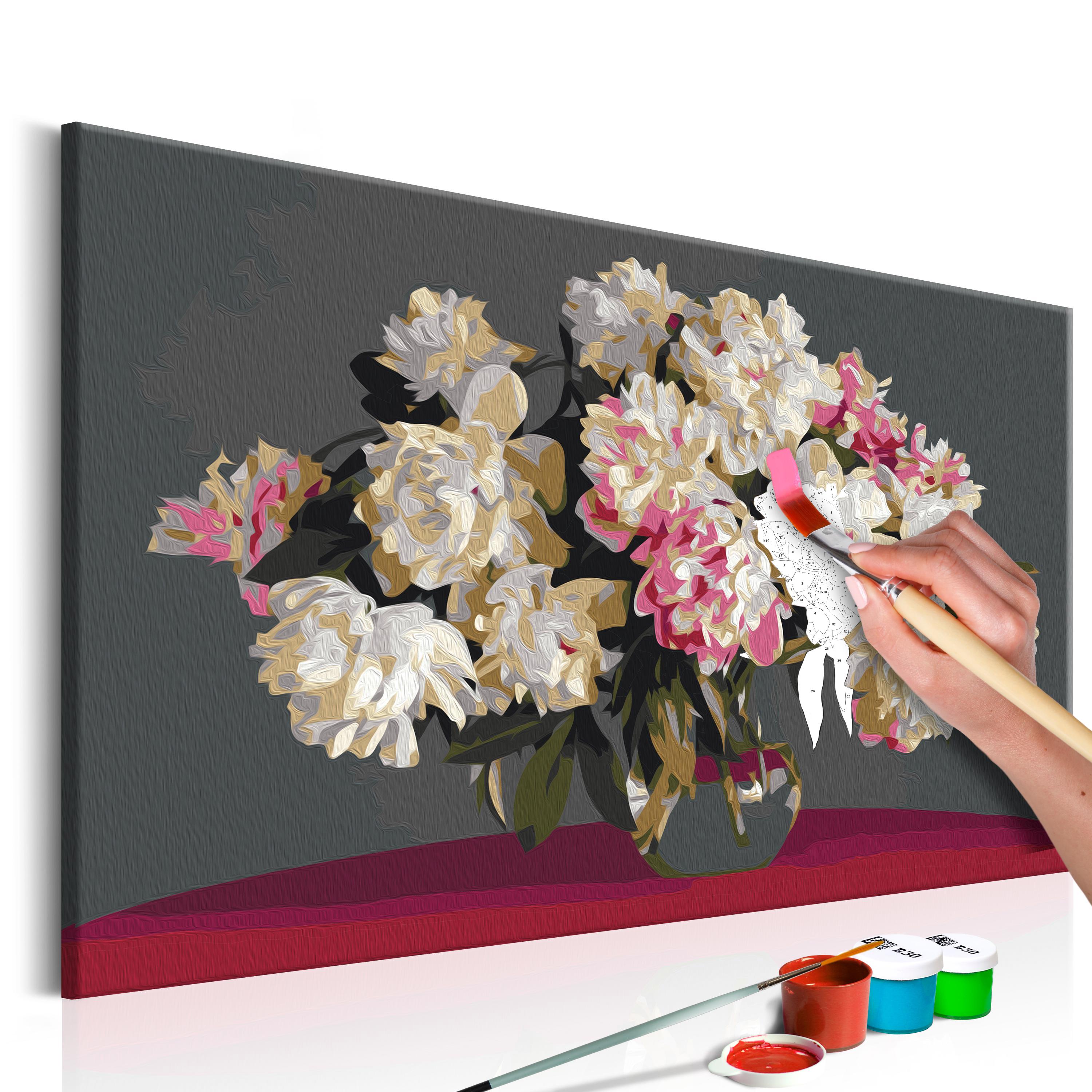 Mal efter tal med hvide blomster i vase 50 x 40 cm