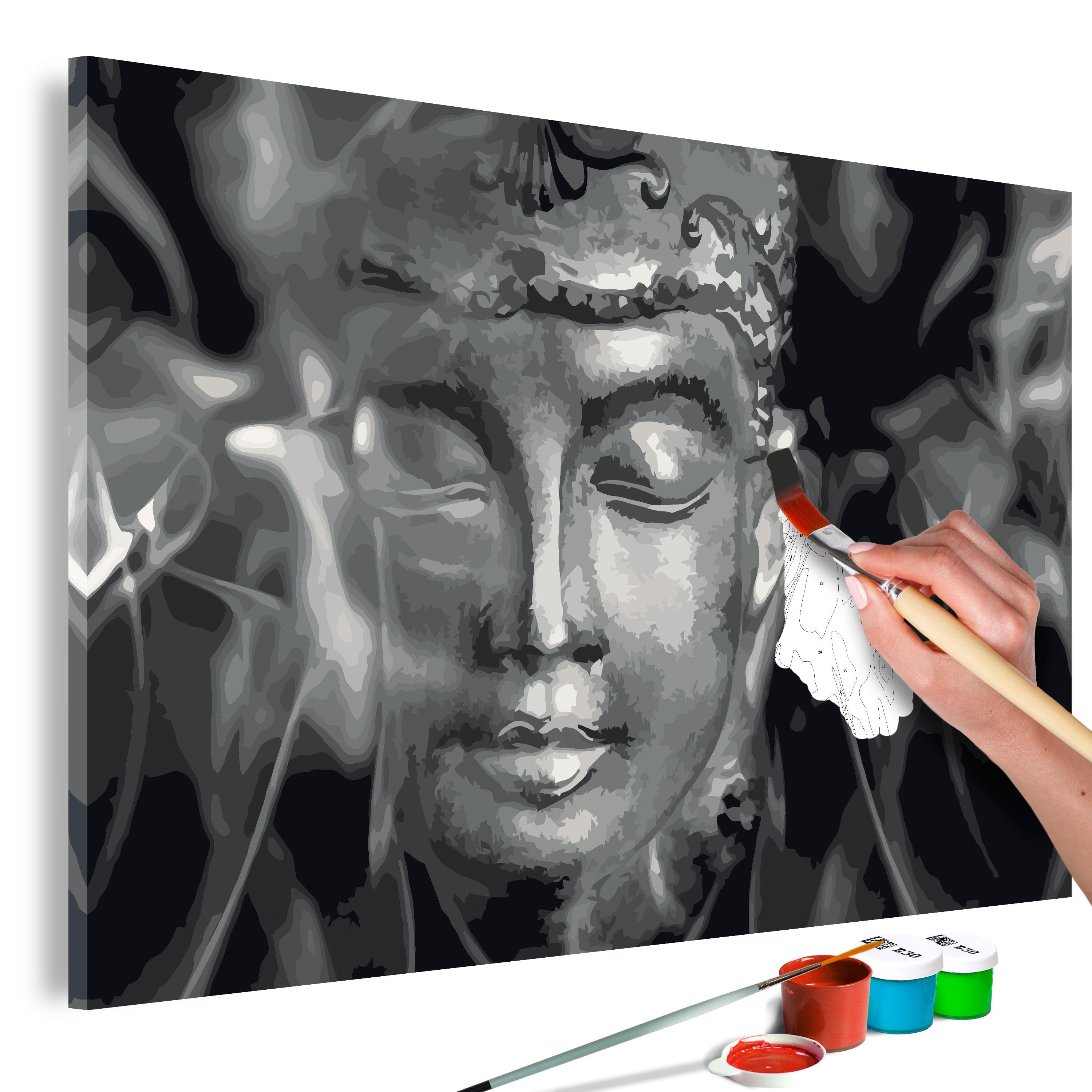 Mal efter tal Buddha i sort og hvid 50 x 40 cm