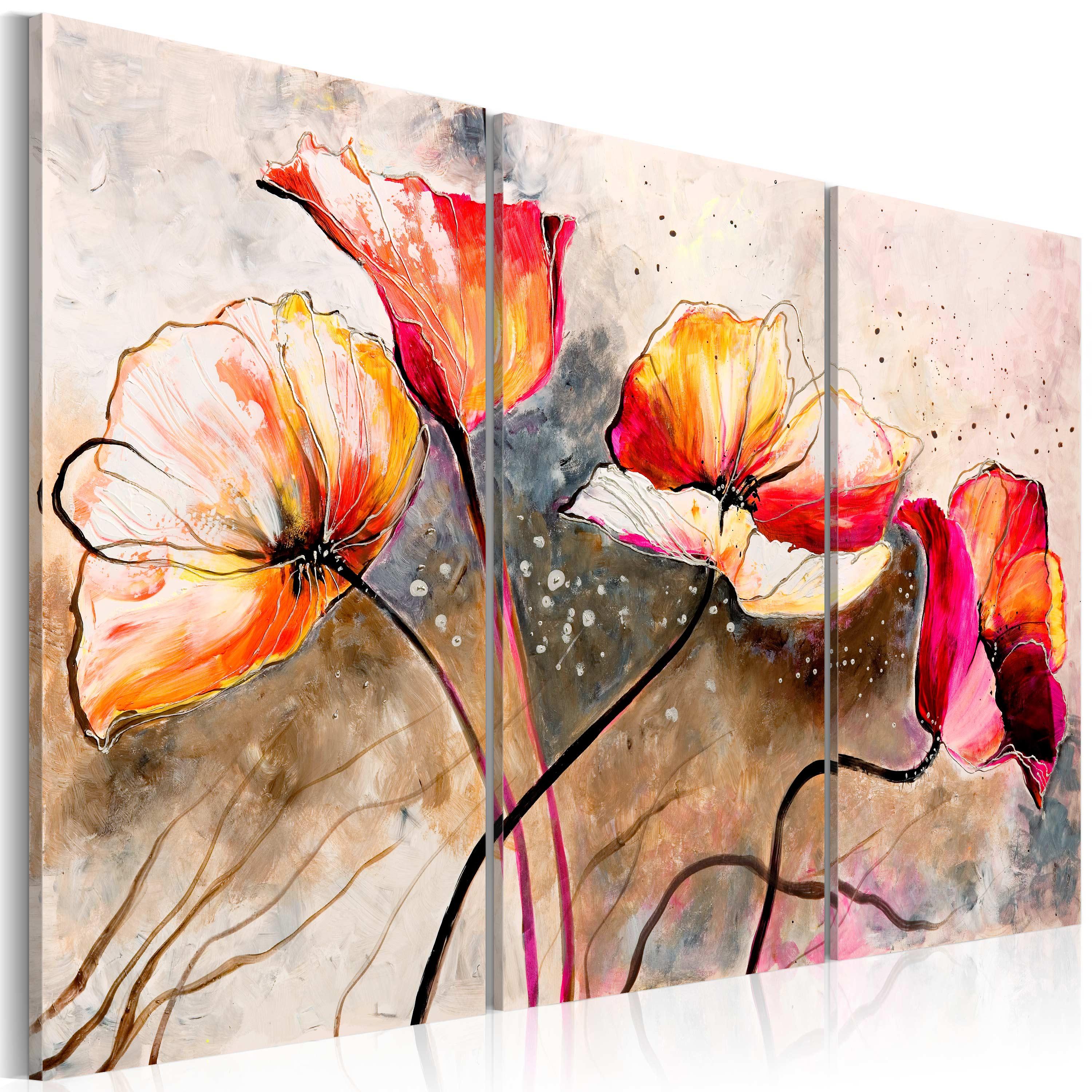 Billede - Poppies lashed by the wind - 60 x 40 cm - Premium Print billede