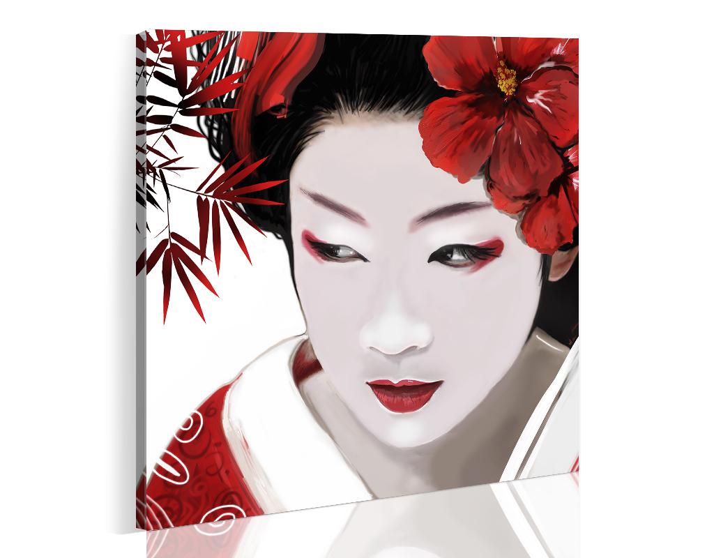 Billede - Japanese Geisha - 40 x 40 cm - På italiensk lærred billede